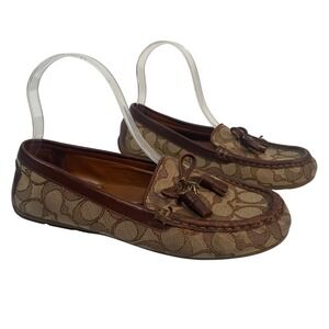 Coach Signature C Monogram Canvas Leather Trim Tassel Loafer Flats Shoes US 7B